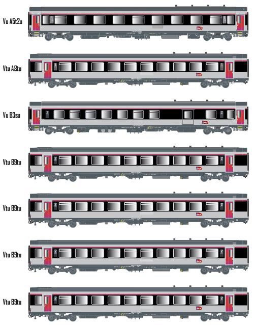 L.S. Models MW2402 7er Set Personenwagen VTU SNCF, Ep.VI, TEOZ, Innenbeleuchtung